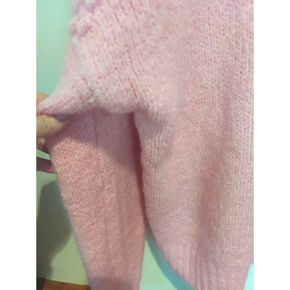Free People Pink Popcorn Boho Knit Mock Neck Coquette Chunky Sweater Womens L